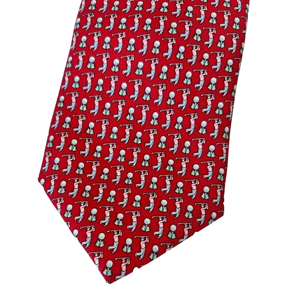 Vineyard Vines Mens Silk Tie Red Golf Swing Golfer Micro Print Preppy Novelty